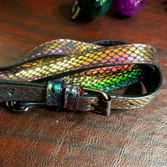 Iridescent Multucolor Rainbow Crossbody Bag PLUS Green/Pink Cherry Charm - Picture 5 of 6